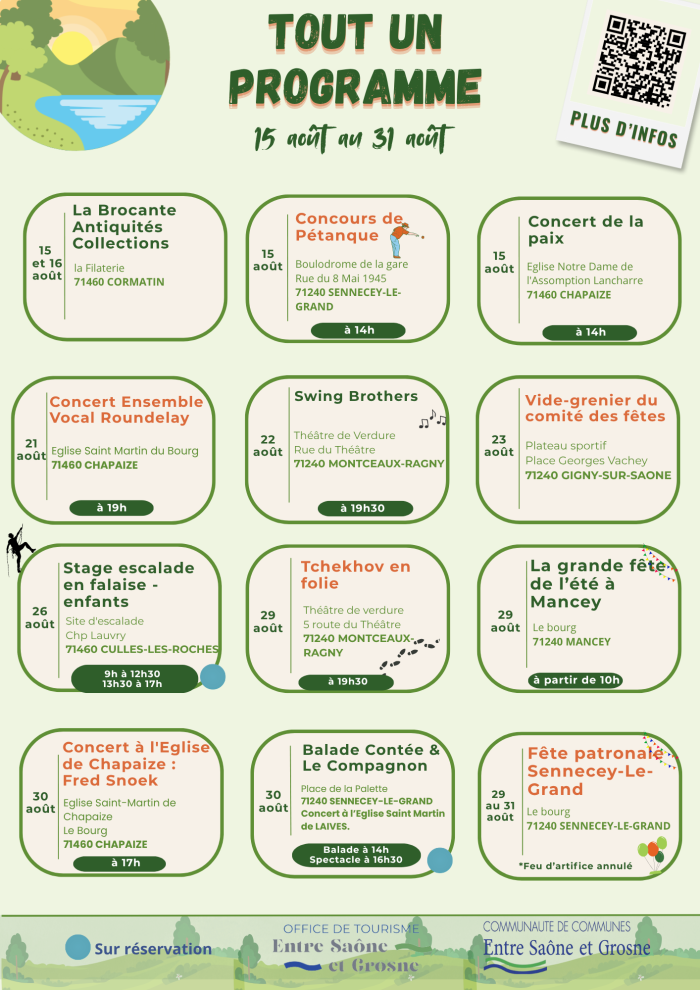 Programme d'animations du 15 au 31 août